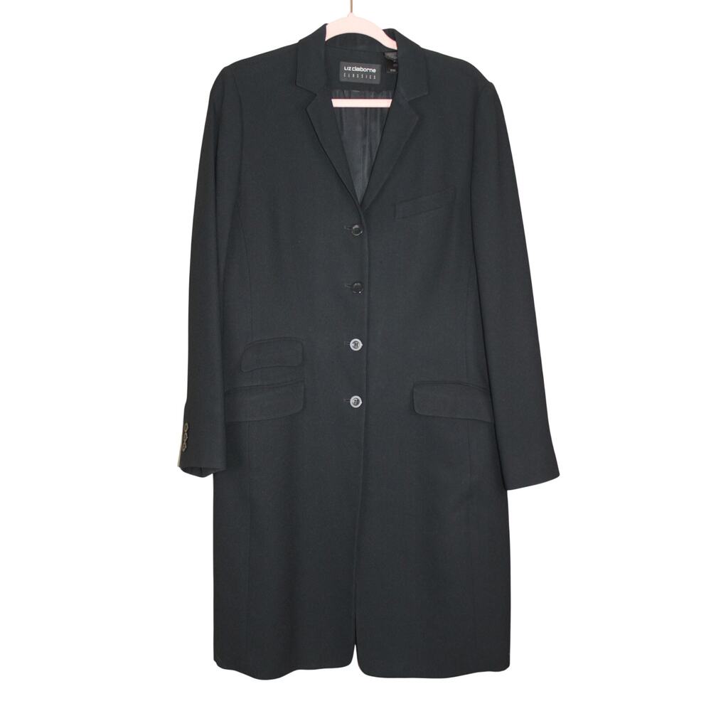 Liz Claiborne Black Midi Blazer Longline Lagenlook Modern Emo Minimal Career